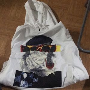 White Hooded Sweater with Design. Comfortable.
